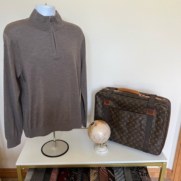 NWOT J. Crew Taupe Quarter Zip Sweater 100% Italian Merino Wool Sz L - Picture 2 of 6